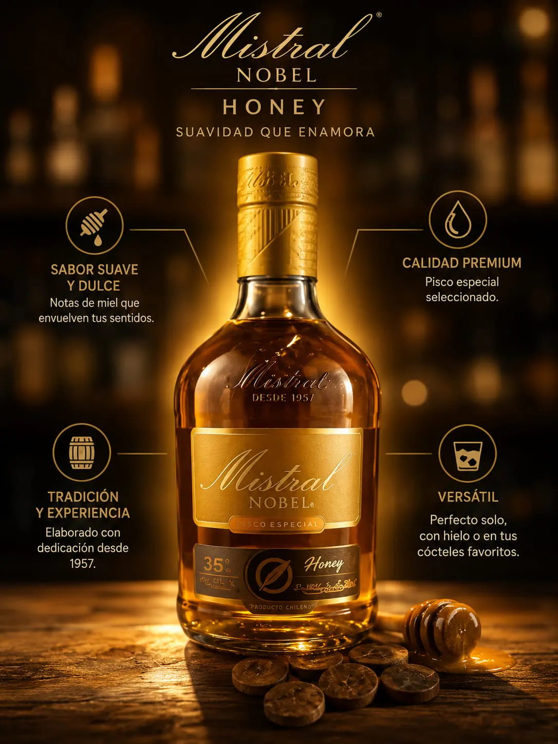 Combinado Pisco Mistral Honey 35°